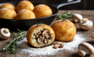 Картофельные шарики с луком и грибами